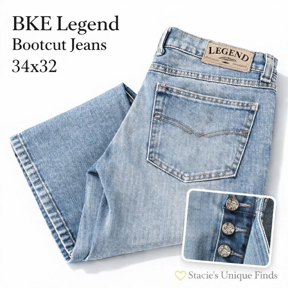 BKE Legend Jeans Men’s 34x32 Bootcut Light Wash Vintage Buckle Denim Y2K